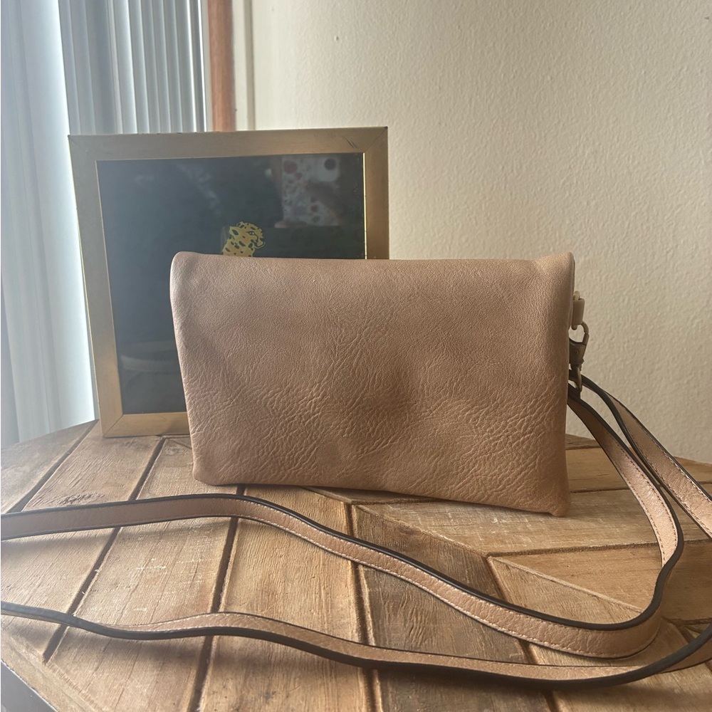 Tan Pleather Crossbody Bag